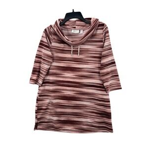 d&co Active‎ Women's Cowl Neck Space Dye Stripe Knit Tunic Top Dress Size M